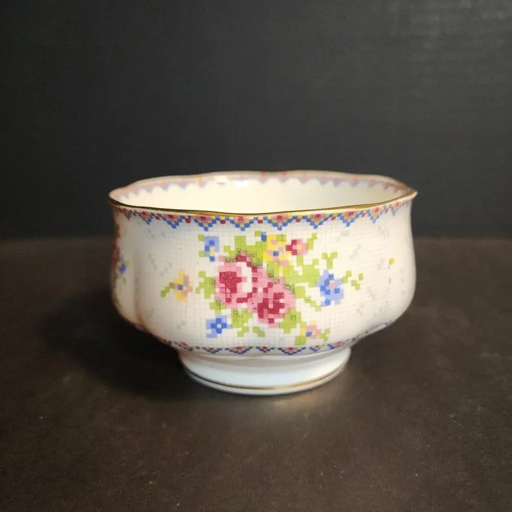 Vtg Royal Albert Petit Point Bone China Open Sugar 4